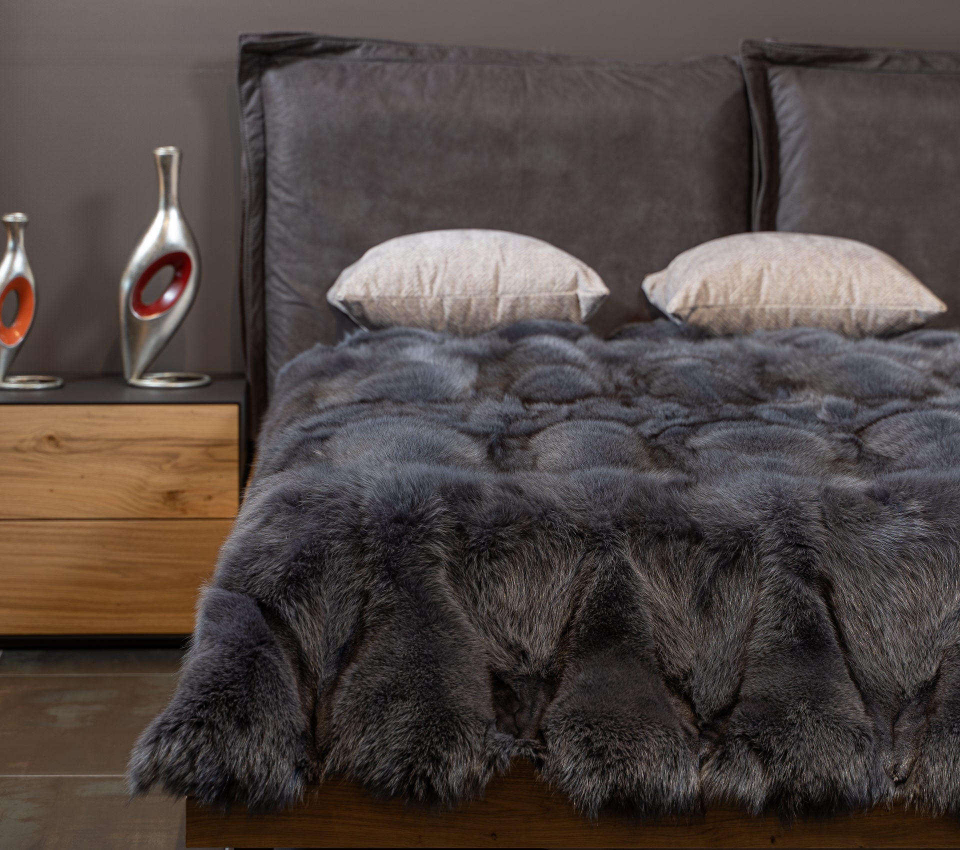 Real Fox /fur Throw Blanket/gray Color/handmade/luxury/blanket/lodge