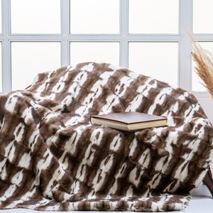 Handmade Stone Marten Fur Blanket: Cashmere Wool Lined Throw