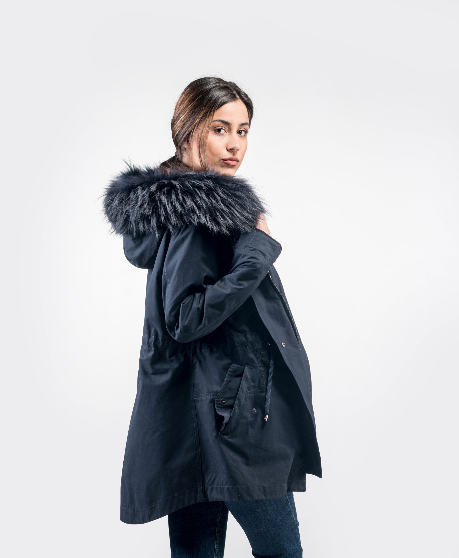 Casual Blue Embroideried hooded Fine Cotton Filled Parkas Winter main image 0