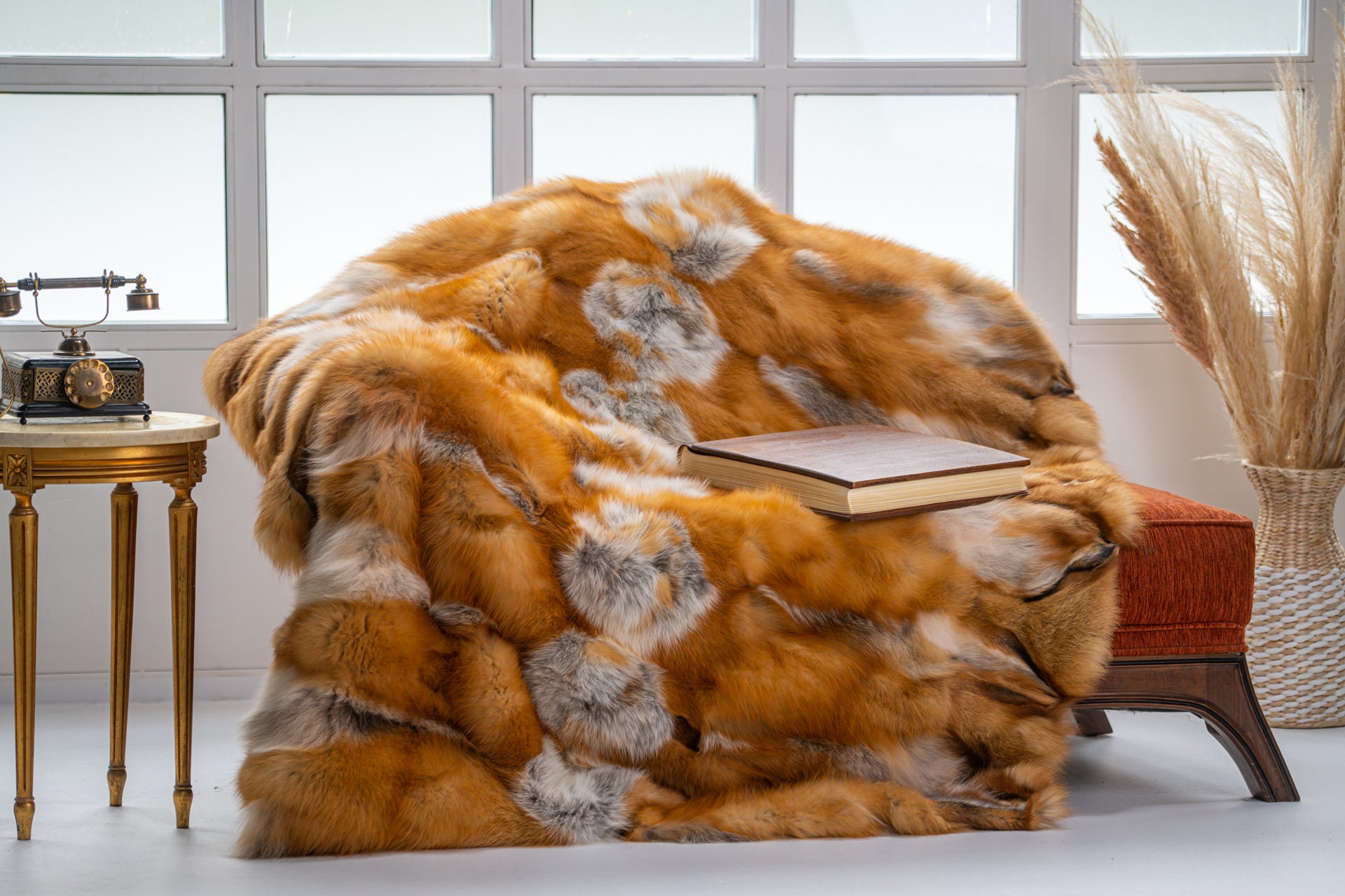 Plush Faux Fur Throw Blanket, Bedspread, Soft, Bright Red Shag