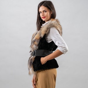 Black Velvet Mink Fur Vest with Gross Fox Collar | Master Quality Handmade Vest | Personalized Gift by Askio Fashion Furs