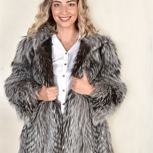Hooded Silver Fox Fur Jacket/Natural Color/Sustainable Fur Jacket/Full Skin/Modern Style/by Askio Fashion furs
