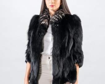 Luxury Black Fox Fur Couture Jacket - Handmade Askio Fashion