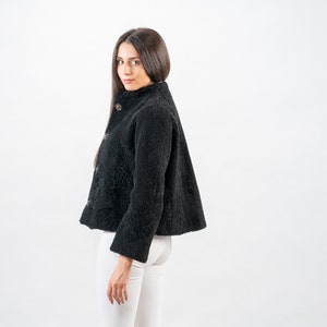 Black Eco Sheepskin Jacket/Brand New/Real Sheepskin Jacket/Gift For Mom/by Askio Fashion furs