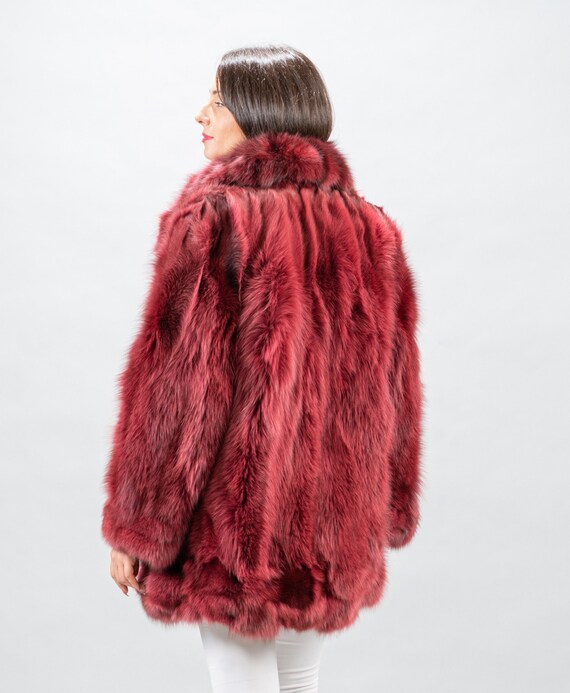 Wine red top fur coat