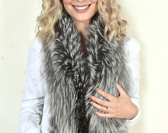 Silver Fox Fur Collar/Natural Fox Fur Gushion/Real Fox Material/Authentic Fox Fur/Top Quality/New Collection/Birthday Gift/by AskioFashion