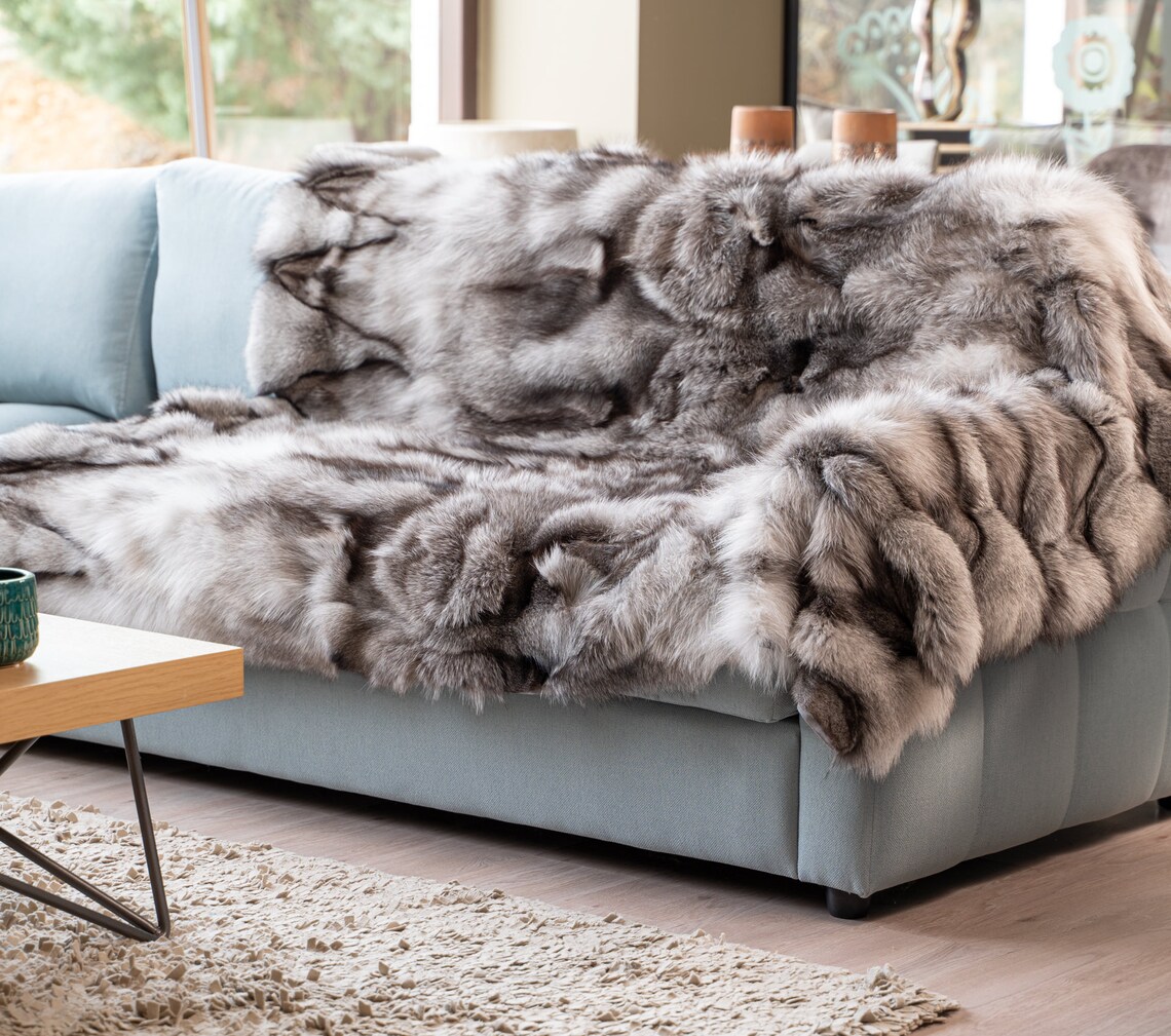 Real Fox Throw Blanket/white Silver Fox/fur Throw Blanket/area Etsy