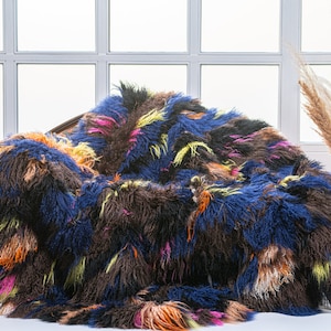 Multicolored Fur Throw  Blanket/Mongolian Sheep Fur Blanket/Perfect Addition for for your Home/Brand New/by Askio Fashion Furs