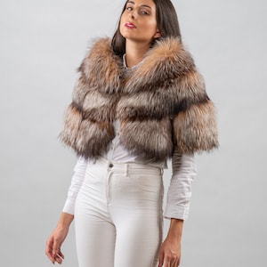 Crystal Fox Fur Stole: Elegant Bridal Wrap, Handmade in Greece