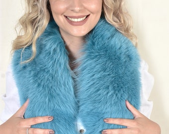 Special Turquoise Fox Fur Collar/Top Quality/Authentic Fox Collar/New Product/Skin Fox Material/Birthday Gift/Fits All/by Fur AskioFashion
