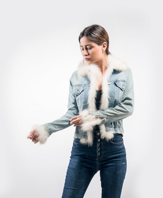 Women Jeans Jacket white Fox Fur Trimming brand New fall Season gifts for Her Gifts for Women by Askio Fashion Furs Etsy Canada