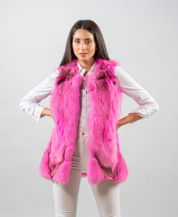 Pink fur vest womens sale