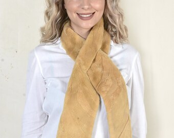 Bufanda de piel de visón esquilada hecha a mano - Beige Askio Fashion Furs
