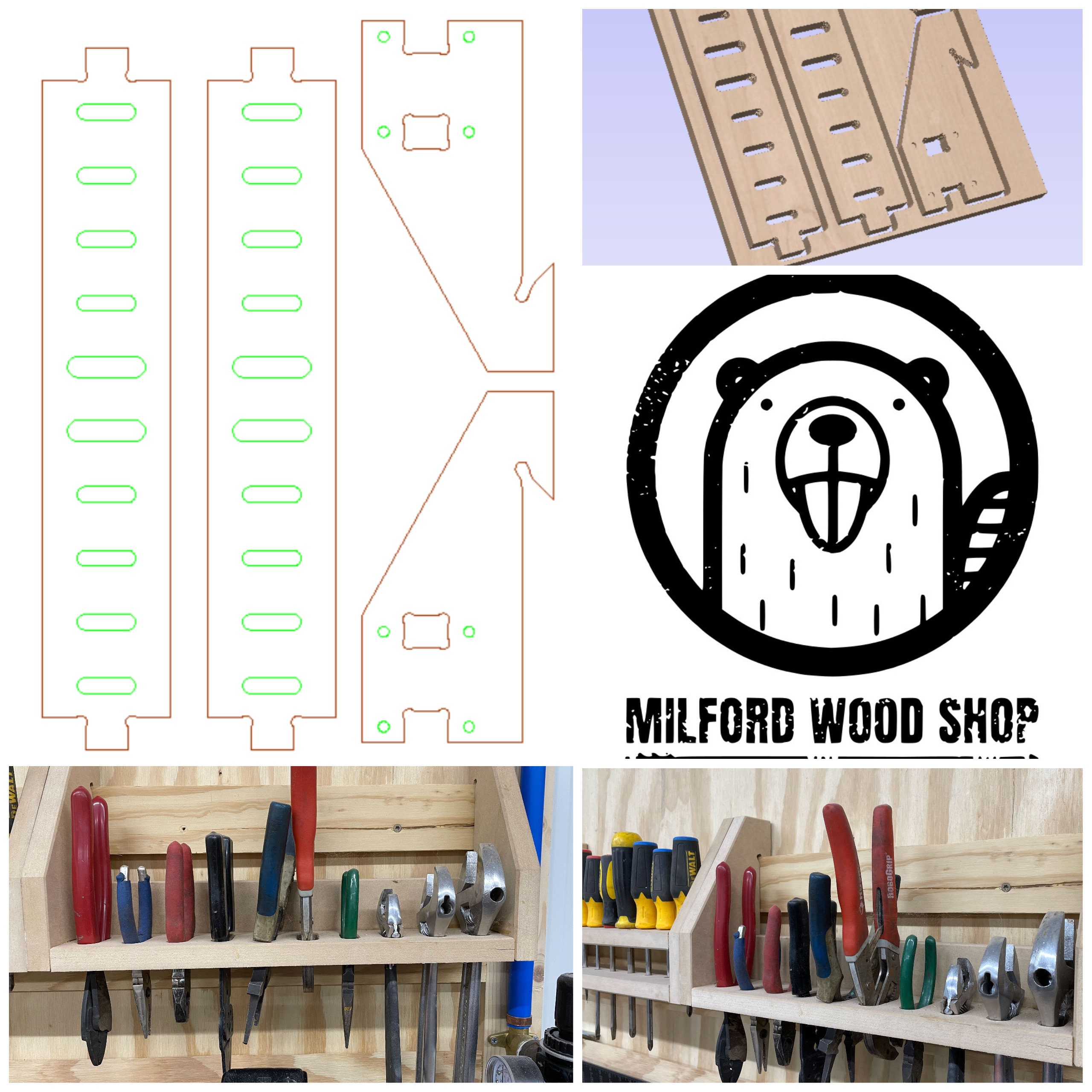 CNC Pliers Holder Design – French Cleat Organizer Plans (.ai, .dxf