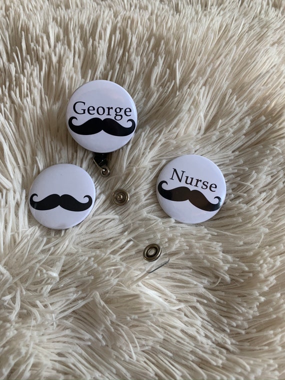 Mustache. Murse. Nurse. Cute Badge Reel, Clip, Holder. Permanent