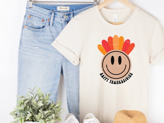 Grunge Happy Face Shirt Happy Face Thanksgiving Shirt Womens - Etsy