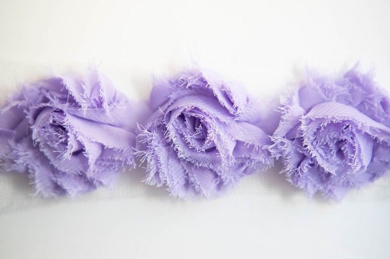 1.5 Shabby Chiffon Rose Trim Headband Supplies Lavender Shabby Flower Wholesale Trim Chiffon Flowers by the Yard