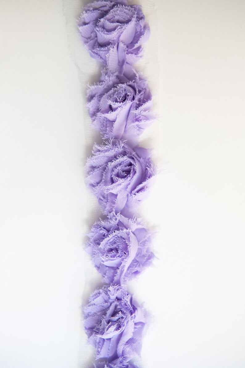 1.5 Shabby Chiffon Rose Trim Headband Supplies Lavender Shabby Flower Wholesale Trim Chiffon Flowers by the Yard