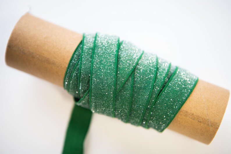 1 Hunter Green 58 Glitter Elastic Glitter Foldover Elastic Elastic by the yard 3 or 5 Yard Glitter Elastic