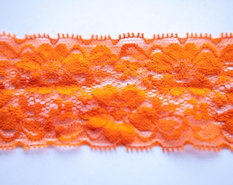 Orange Lace Elastic, 2" Lace Elastic Trim, Stretch Lace, Lace By The Yard, Wholesale Elastic Lace, Baby Headband
