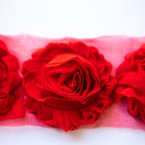 Red Shabby Flower, 2.5&quot; Shabby Chiffon Rose Trim, Headband Supplies, Chiffon Flowers by the Yard, Wholesale Trim