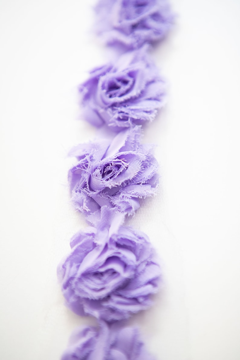 1.5 Shabby Chiffon Rose Trim Headband Supplies Lavender Shabby Flower Wholesale Trim Chiffon Flowers by the Yard