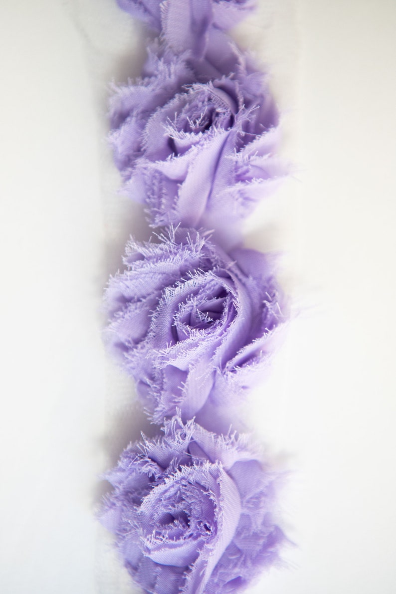 1.5 Shabby Chiffon Rose Trim Headband Supplies Lavender Shabby Flower Wholesale Trim Chiffon Flowers by the Yard