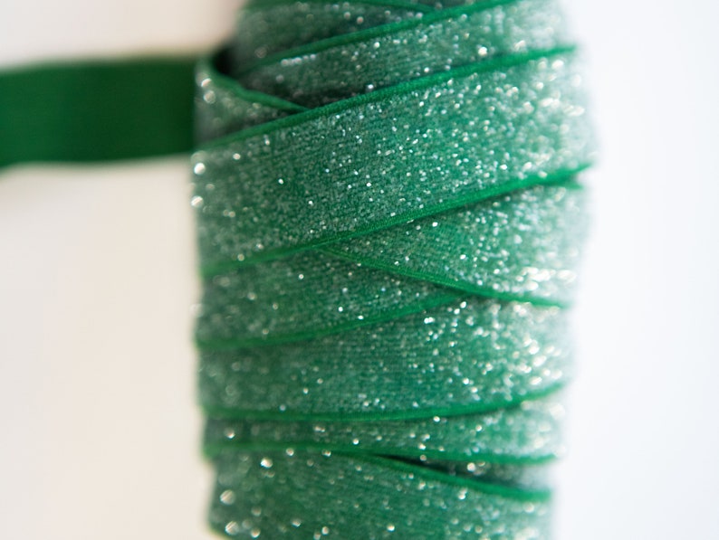 1 Hunter Green 58 Glitter Elastic Glitter Foldover Elastic Elastic by the yard 3 or 5 Yard Glitter Elastic