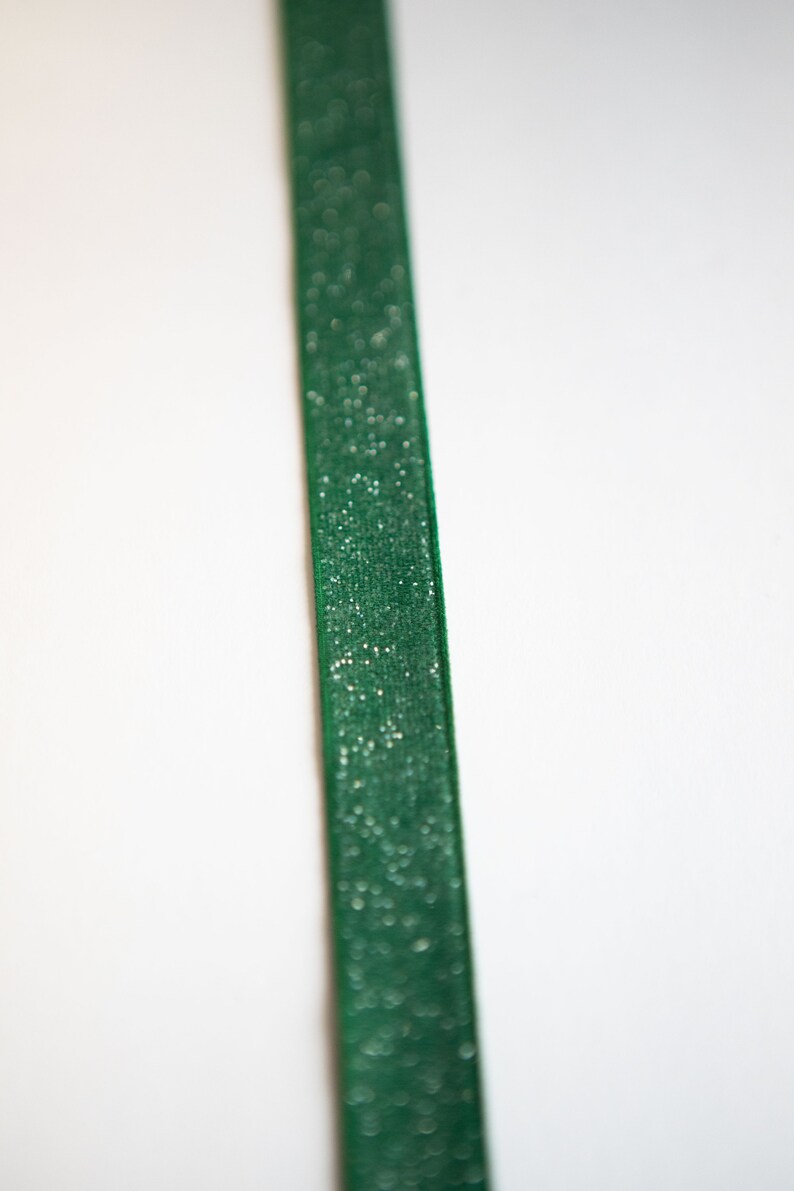 1 Hunter Green 58 Glitter Elastic Glitter Foldover Elastic Elastic by the yard 3 or 5 Yard Glitter Elastic