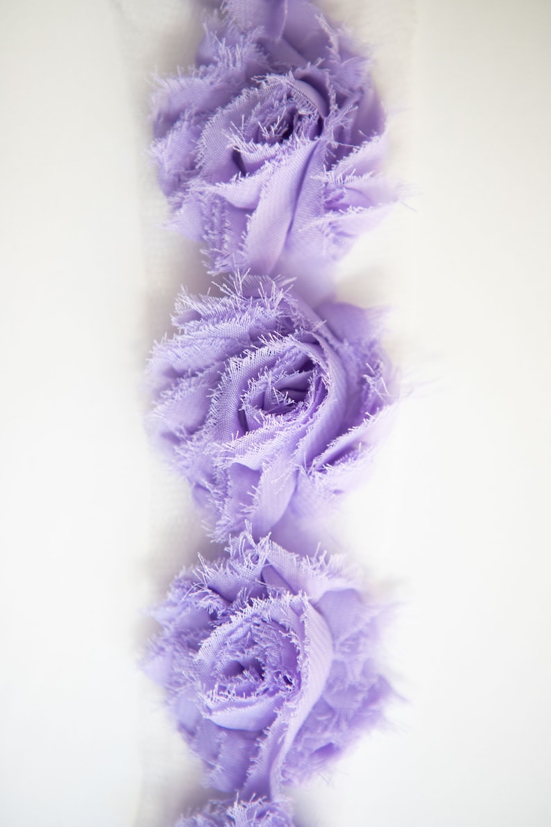 1.5 Shabby Chiffon Rose Trim Headband Supplies Lavender Shabby Flower Wholesale Trim Chiffon Flowers by the Yard