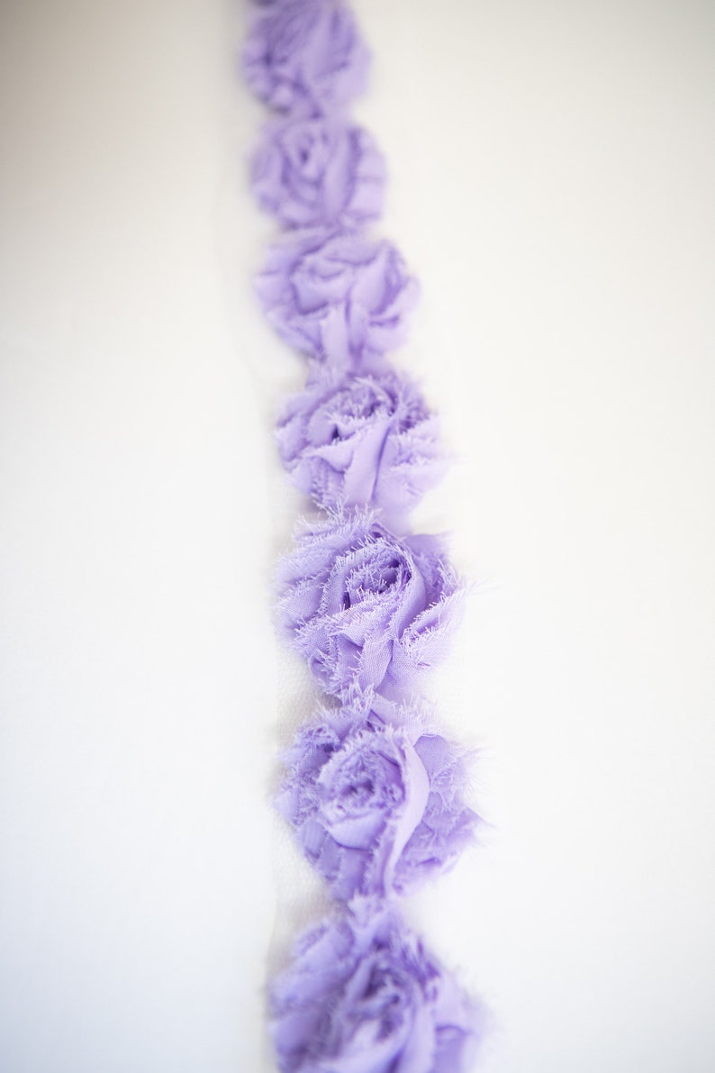 1.5 Shabby Chiffon Rose Trim Headband Supplies Lavender Shabby Flower Wholesale Trim Chiffon Flowers by the Yard