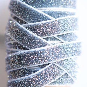 Silver 3/8&quot; Glitter Elastic, 1, 3 or 5 Yard Glitter Elastic, Glitter Foldover Elastic, Elastic Sold by the yard