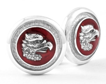 Eagle Head Sterling Silver and Enamel Cufflinks