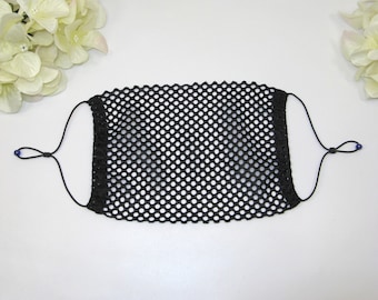 BREATHABLE FACE MASK, Adjustable Nose Mouth Covering, Non Medical-Grade, Single Layer, Black White, Open Holes, Mesh Net Fabric, Canada Made