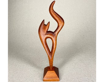 Handcarved Linden Wood Cat Sculpture - Boho Home Decor