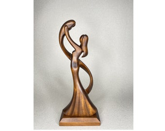 Carved Wood Mother and Child Sculpture, Baby Gift
