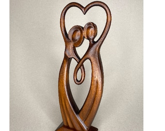 Handcarved Linden Wood Couple Statue, 5th Anniversary Gift