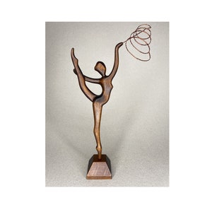 Gymnast with ribbon and raised leg, figurine of a gymnast made of linden,  gymnast 12 inches,