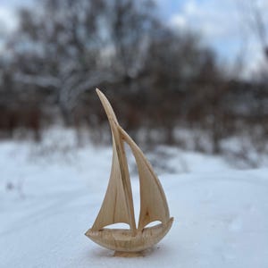 Sail on the Wave, Wooden sailboat 11 inches, hand carved sailboat