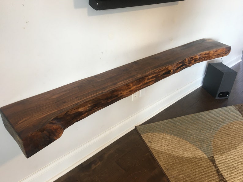 Custom Black Walnut Live Edge Floating Shelf bookshelf mantle handmade