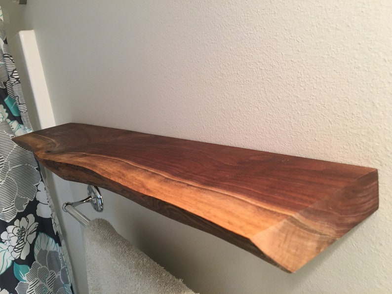Custom Black Walnut Live Edge Floating Shelf bookshelf mantle handmade