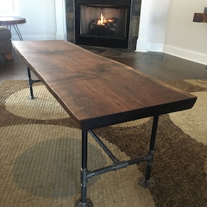 Custom Live Edge Walnut Coffee Table with Modern Industrial Black Iron Pipe Base. Free Shipping (CONUS).