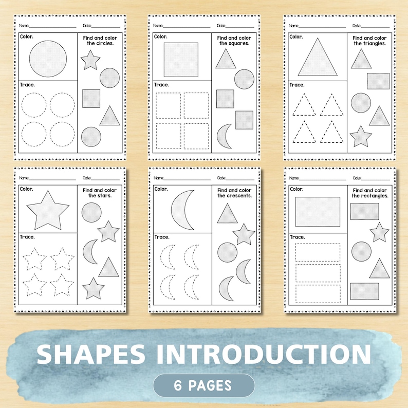 Identifying Traces Math Shapes Introduction Trace Worksheets | Preschool & Kindergarten ...