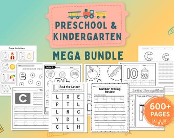 Preschool + Kindergarten Worksheets Bundle | 600+ Pages Printable Learning Activities | Tracing, Alphabet, Math, Dot Marker, Fine Motor