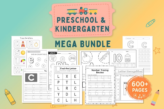 Preschool + Kindergarten Worksheets Bundle | 600+ Pages Printable Learning Activities | Tracing, Alphabet, Math, Dot Marker, Fine Motor