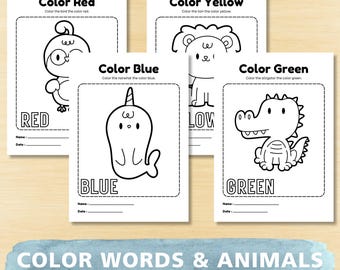 Animal Coloring Pages: Learn Colors, Preschool Kindergarten (PDF Download)