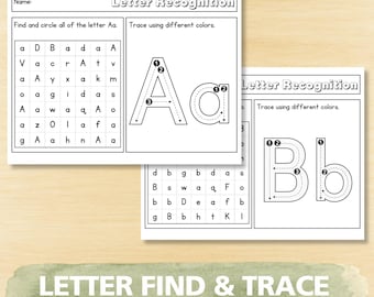 Letter Find Recognition Worksheets A–Z | Alphabet Uppercase & Lowercase Practice | Preschool Kindergarten PDF