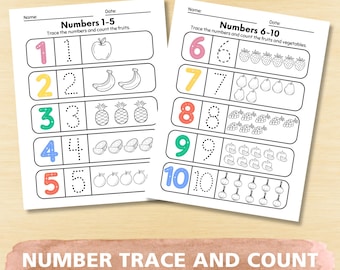 Number Tracing Worksheets 1-10: Fruits & Vegetables (PDF Download)
