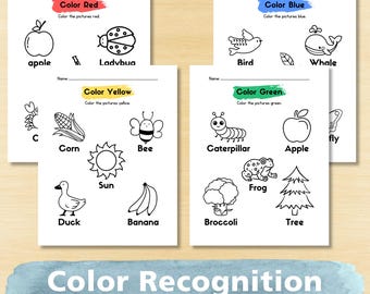 Color Recognition Worksheets | Learn Colors Printable | Preschool Pre-K Kindergarten Activity | Trace & Color PDF