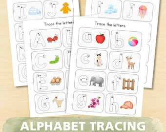 Alphabet Introduction Tracing Worksheets A–Z | Uppercase & Lowercase Letters with Pictures | Preschool Kindergarten PDF